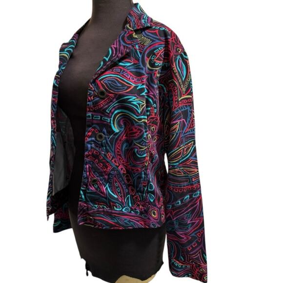Vtg 90s Artsy Eclectic Colorful Printed Jacket Womens M Funky Maximalist Unique - Picture 3 of 7